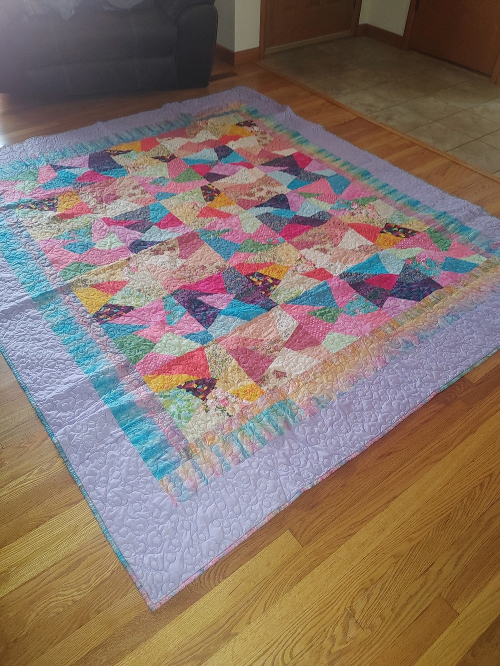 Stunning Handmade Quilt. 98Lx86W. It has Never Been Used. Been In Plastic.